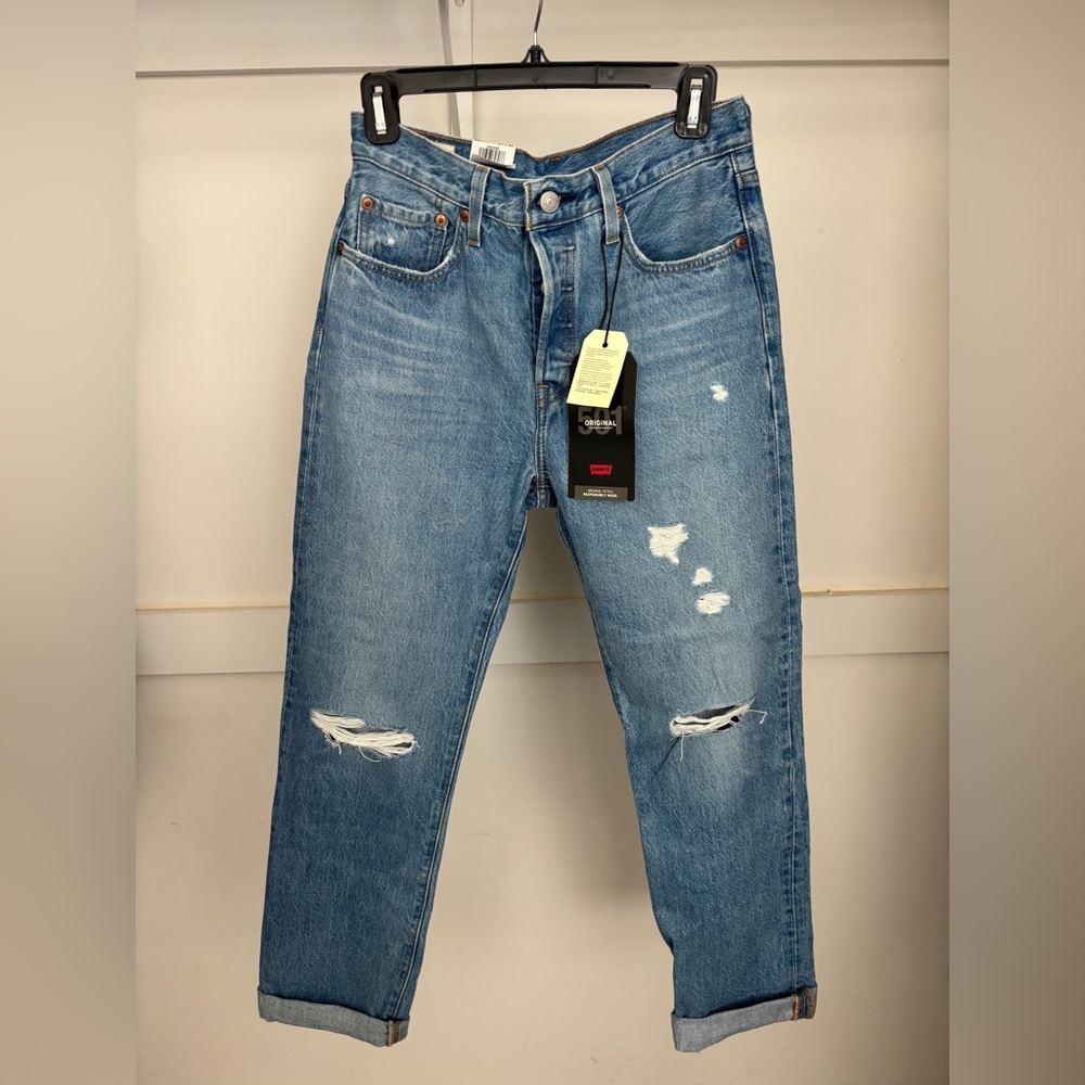 NWT Levi's 501 Original Hugh Rise Straight Leg Distressed Wash